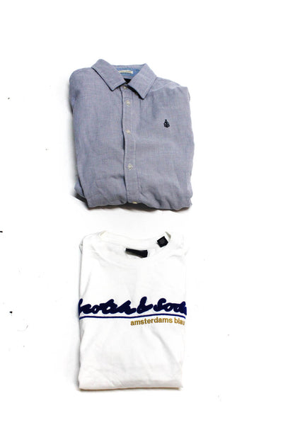 Scotch & Soda Mens Cotton T-Shirt Button Up Top White Blue Size S Lot 2