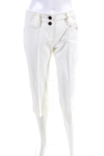 Trina Turk Womens Cotton Low-Rise Pleated Front Capri Pants White Size 0
