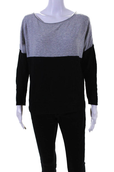 Vince Womens Cotton Color Block Print Boat Neck Sweater Black Gray Size XS