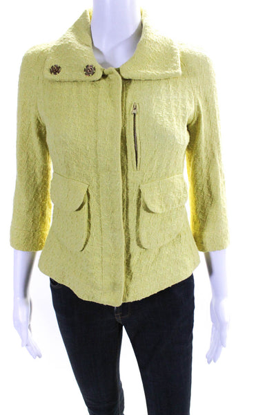Tuleh Womens Woven 3/4 Sleeve Snap Jacket Chartreuse Yellow Size Extra Small