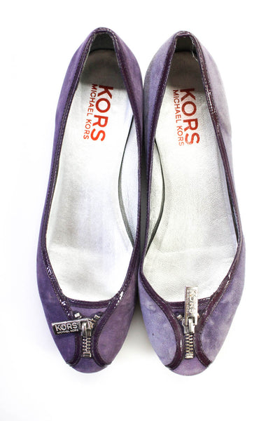 KORS Michael Kors Womens Suede Leather Trim Zip Toe Ballet Flats Purple Size 8