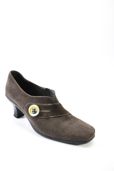 La Canadienne Womens Brown Suede Button Detail Ankle Boots Shoes Size 9M