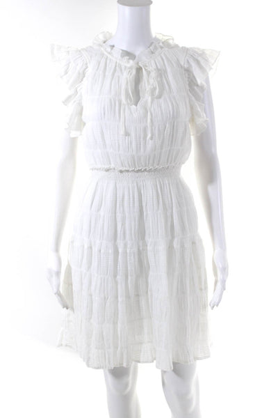 Max Studio Womens Cotton Ruffled V-Neck A-Line Midi Dress White Size S