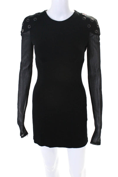 Alexander Wang Womens Back Zip Grommet Mesh Sleeve Mini Dress Black Size 2
