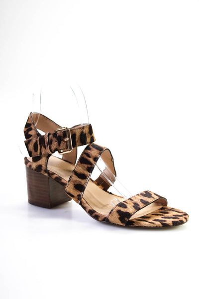 J Crew Womens Leopard Print Pony Hair Ankle Strap Sandals Brown Size 7