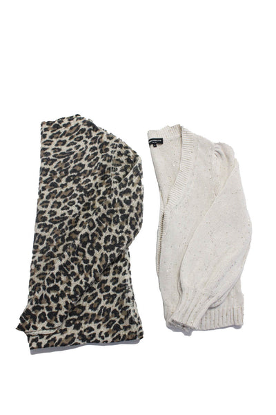 Generation Love Womens Leopard Mock Cardigan Sweaters White Black Medium Lot 2