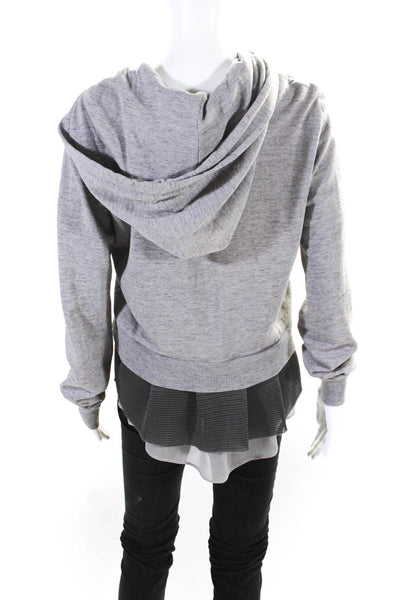 Clu Womens Mesh Chiffon Ruffle Hem Knit Hooded Jacket Gray Size Medium