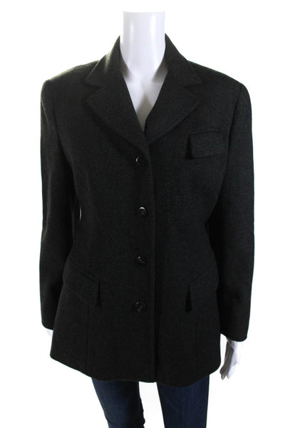 Jenne Maag Womens Solid Wool Flap Pocket Long Button Coat Green Size Large