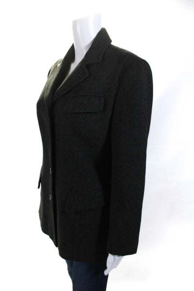 Jenne Maag Womens Solid Wool Flap Pocket Long Button Coat Green Size Large
