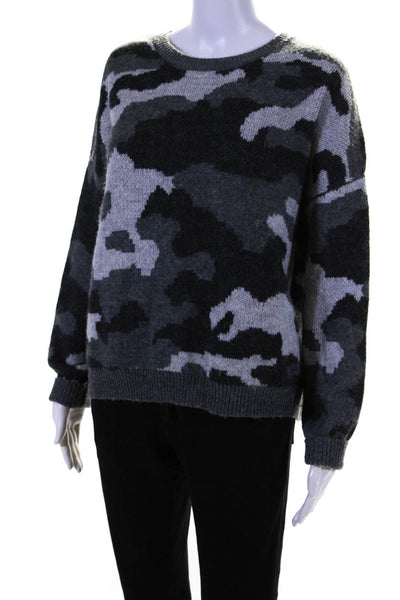 Lucky Brand Womens Camoflauge Print Long Sleeve Knit Sweater Gray