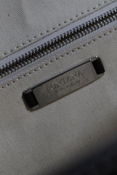 Fontana Womens Flap Closure Silver Tone Solid Leather Shoulder Handbag Brown