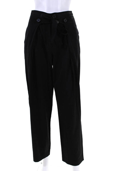 Grey Jason Wu Womens Pleated Front High Rise Belted Pants Black Cotton Size 0