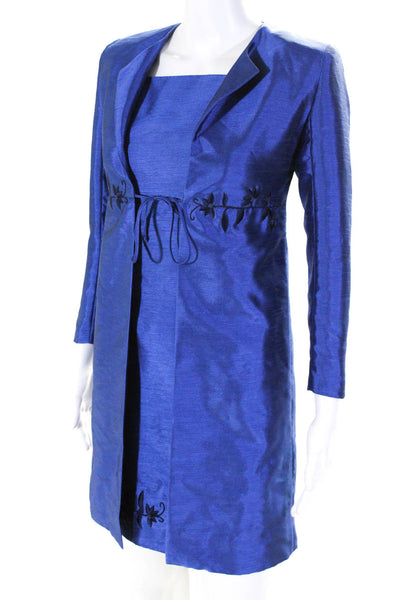 Zoe LTD Womens Solid Floral Detail Thin Strap Dress Coat Set Blue Size 6