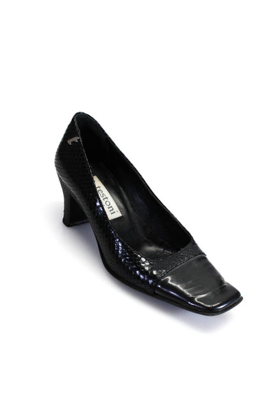 A. Testoni Womens Patched Animal Print Square Toe Block Heels Black Size EUR36.5