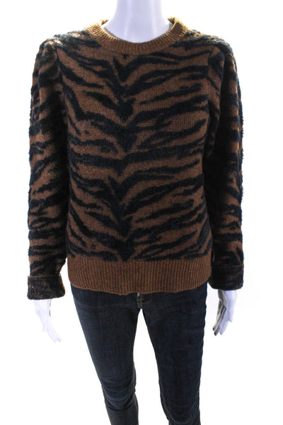 DKNY Womens Animal Textured Ribbed Long Sleeve Pullover Sweater Brown Size M