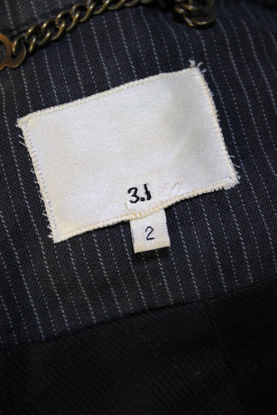 3.1 Phillip Lim Womens Linen Striped Military Jacket Blue Size 2