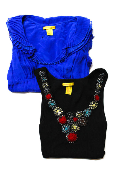 Catherine Malandrino Women's Ruffle Short Sleeve V-Neck Blouse Blue 4 Lot 2
