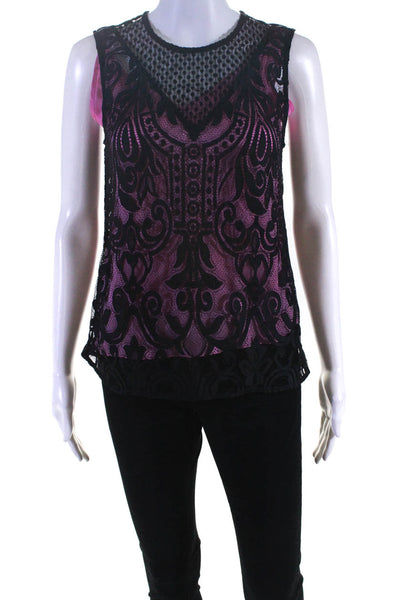 Juicy Couture Women's Lace Sleeveless Blouse Black Pink Size 2