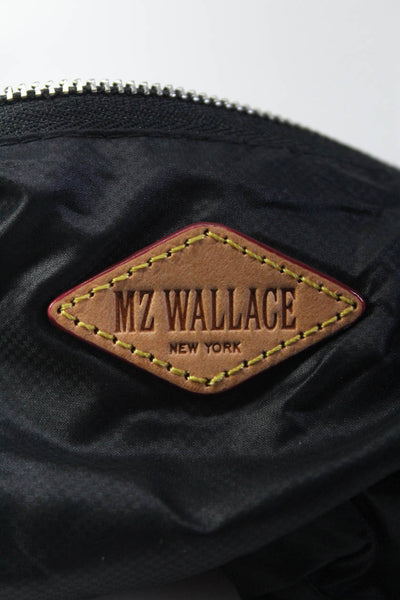 MZ Wallace Womens Zip Top Logo Front Nylon Pouch Handbag Black Brown