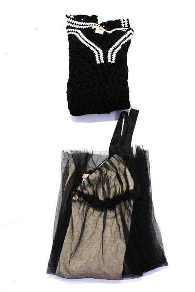 Catherine Malandrino Women's Crochet 3/4 Sleeves Black Blouse Size S Lot 2