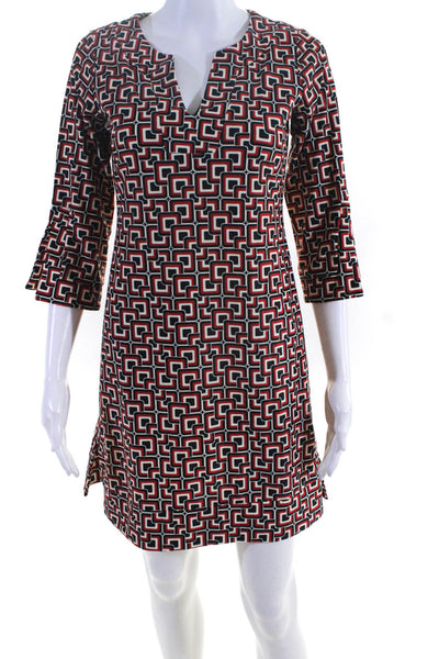 Jude Connally Womens Geometric Print Dress Red Black Size Extra Small