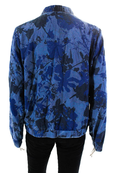 Juicy Couture Womens Paint Print Full Zip Bomber Jacket Blue Black Size M