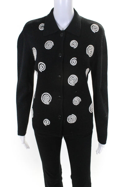 J McLaughlin Wool Women's Polka Dot Button Up Sweater Cardigan Black White M