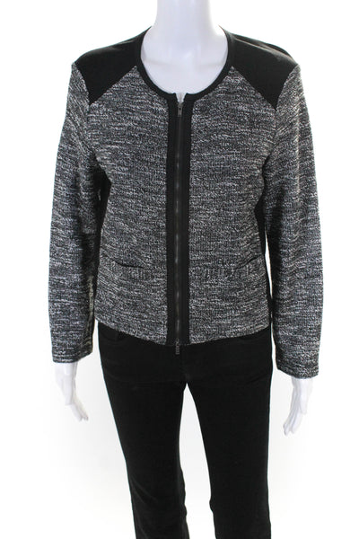 Eileen Fisher Women's Cotton Crew Neck Trim Zip Cardigan Sweater Blazer  Black W