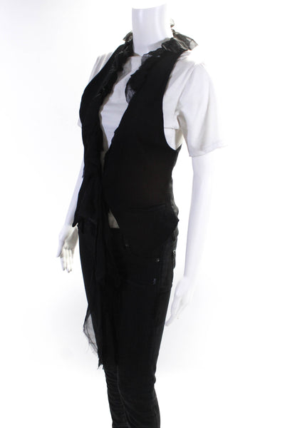 Elizabeth and James Womens Woven Ruffled V-Neck Vest Black Size S
