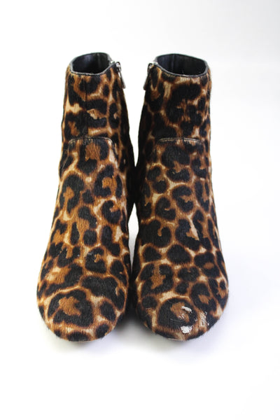 Loeffler Randall Womens Pony Hair Leopard Ankle Boots Brown Size 5