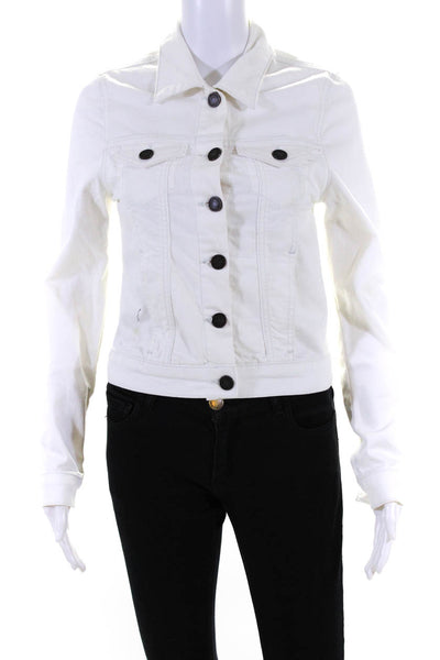 Aqua Womens Long Sleeve Button Front Collared Jean Jacket White Size XS