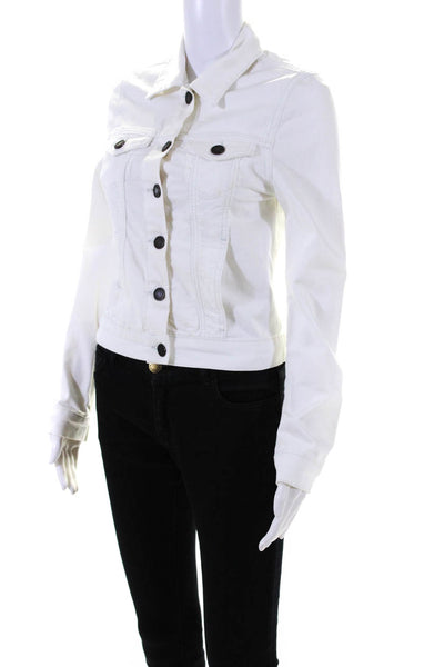 Aqua Womens Long Sleeve Button Front Collared Jean Jacket White Size XS