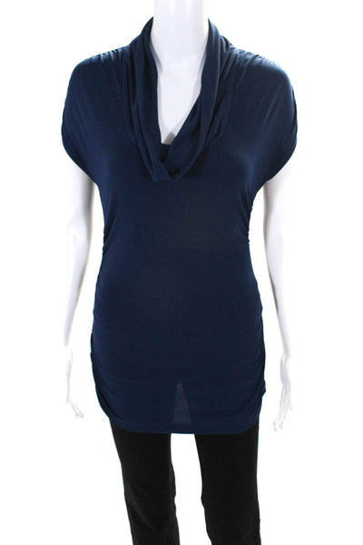 St. John Women's Cowl Neck Short Sleeves Blouse Blue Size S