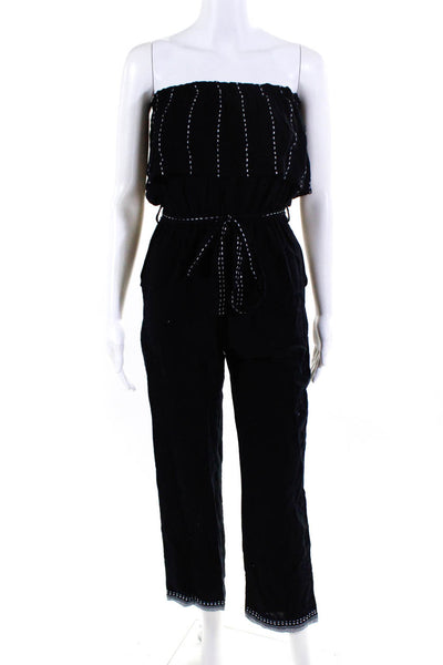 Lemlem Womens Strapless Peplum Solid Metallic Jumpsuit Black Size XS