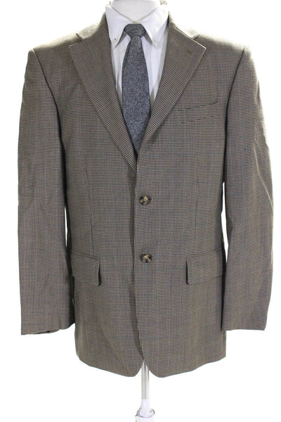 Oscar de la Renta Mens Wool Houndstooth Buttoned Collar Blazer Brown Size EUR41