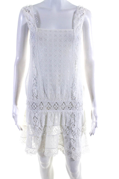 OndadeMar Womens Lace Sleeveless Square Neck Drop Waist Dress White Size Medium