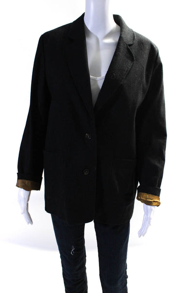 Leon & Harper Womens Striped Two Button Blazer Jacket Black Wool Size Large