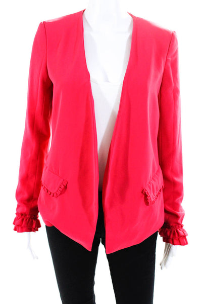 Adrienne Vittadini Womens Ruffled Trim Wrap Jacket Pink Size Small