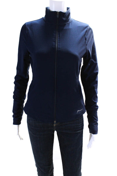 X By Gottex Womens Turtleneck Zip Front Solid Long Sleeve Sweatshirt Blue Size S