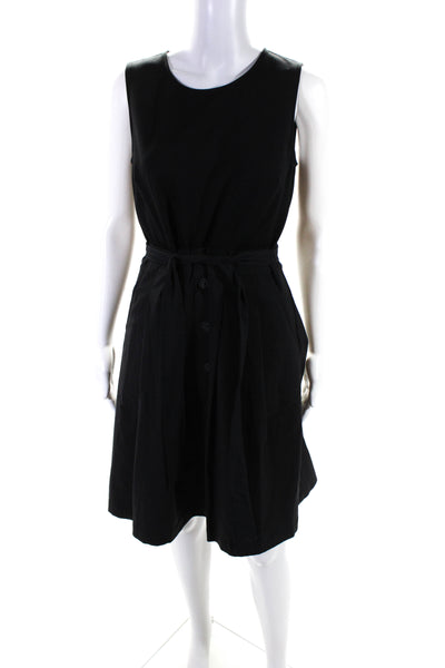 Karl Lagerfeld Womens Belted Pleated Buttoned Patchwork Zip Dress Black Size 6
