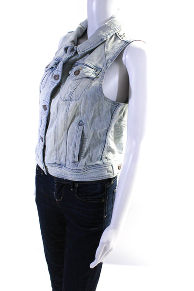 Pilcro and the Letterpress Womens Lace Denim Button Up Vest Blue Size Medium