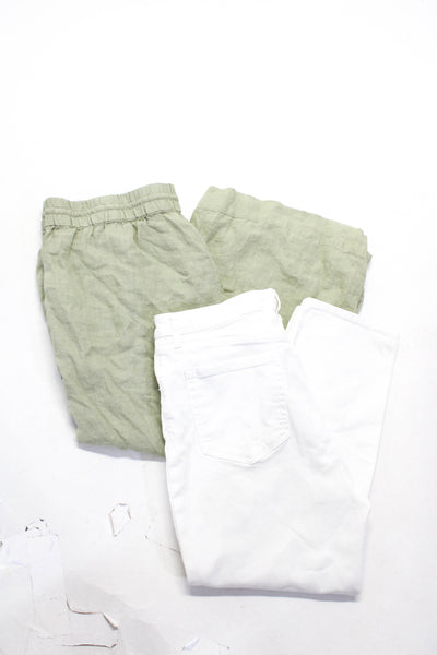 J Crew Ella Moss Womens Solid Linen Casual Pants Green White Size XL/12 Lot 2