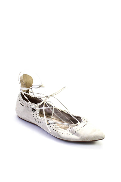 Cafe Noir Womens Pointed Toe Lace Up Suede Ballet Flats Ivory Size 40 10
