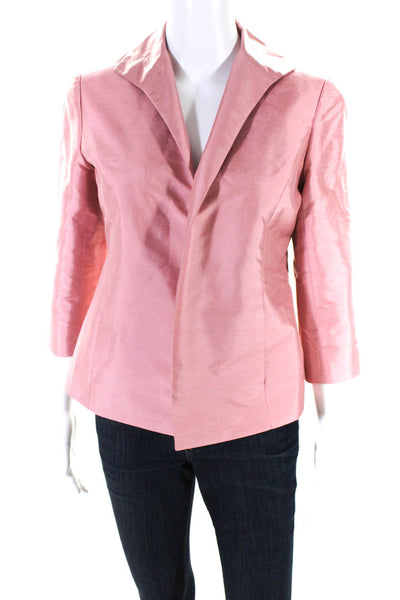 Lafayette 148 New York Womens Collared Open Front Silk Blazer Pink Size 4