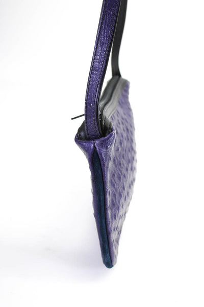 Roberto Vascon Womens Zip Top Solid Leather Animal Print Shoulder Handbag Purple