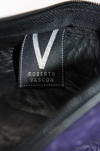 Roberto Vascon Womens Zip Top Solid Leather Animal Print Shoulder Handbag Purple