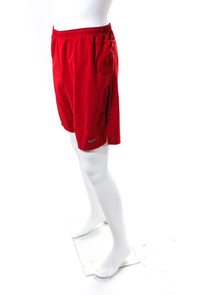 Nike Mens Solid Drawstring Long Length Cinch Waist Pocket Shorts Red Size Small