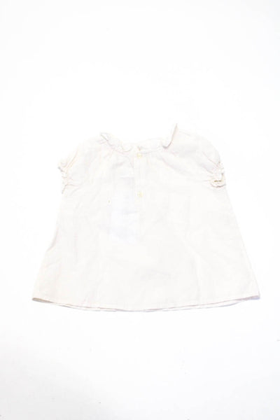 Bonpoint Girls Ruffle Hem Pin Stripe Short Sleeve Dress Beige Size 2
