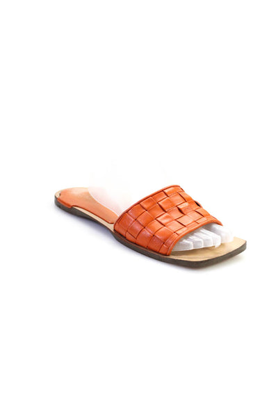 Bottega Veneta Womens Woven Leather Square Toe Slides Sandals Orange Size 38 8