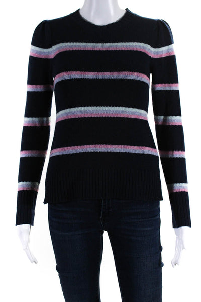 La Vie Womens Crew Neck Striped Chunky Knit Woool Sweater Blue Size XS